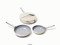 Caraway utensílios de cozinha creme trio de frigideira 026H1